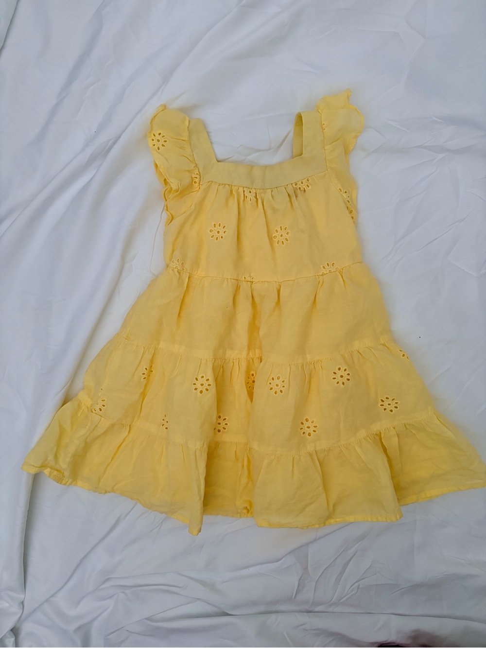 Blueberi Boulevard Yellow Eyelet Tiered Sundress for Girls